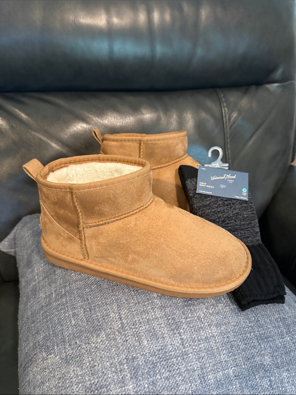 Marley Lilly Chestnut Cozy Faux-Suede Ankle Booties & Pair of Boot Socks